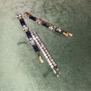 Set of 4 Gold Crystal and Black Hair Clips